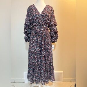 NWT Gabby Skye Floral Midi Dress Size 14 Boho Ruffle Sleeve Stunning
